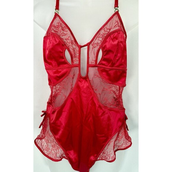 Honey Birdette Size XXL Rich Red Satin Sexy Lace Thong Teddy